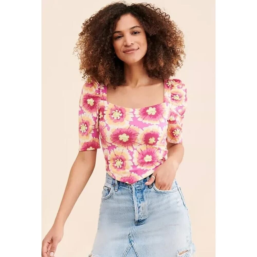Free People Pink Floral Top Womens Size M‎
